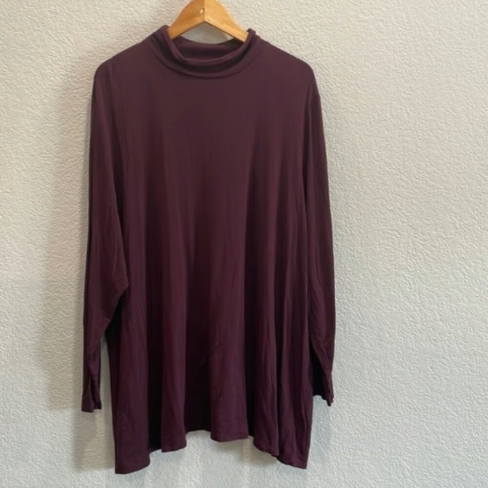 Lane Bryant Purple Burgundy Wine Mock Neck Long Sleeve Tunic Size 26/28